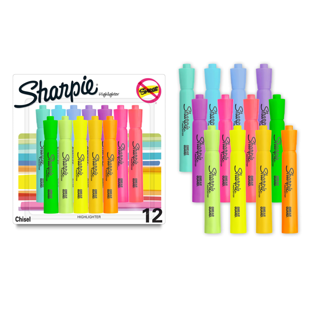 Sharpie® Tank Highlighters, Assorted, Chisel Tip, 12 Count