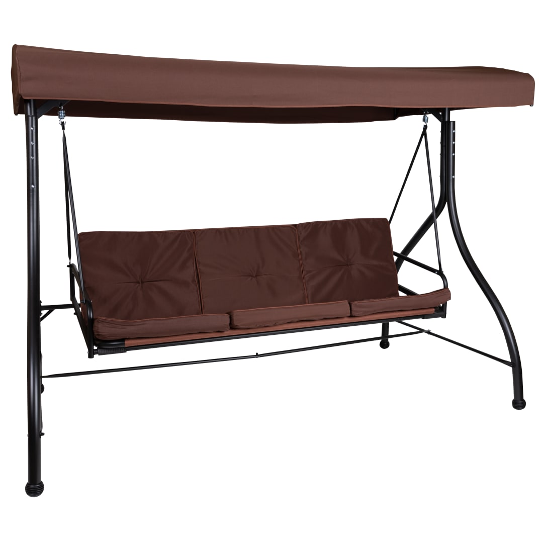 Tellis 3-Seat Outdoor Steel Converting Patio Swing Canopy Hammock with Cushions / Outdoor Swing Bed (Brown)