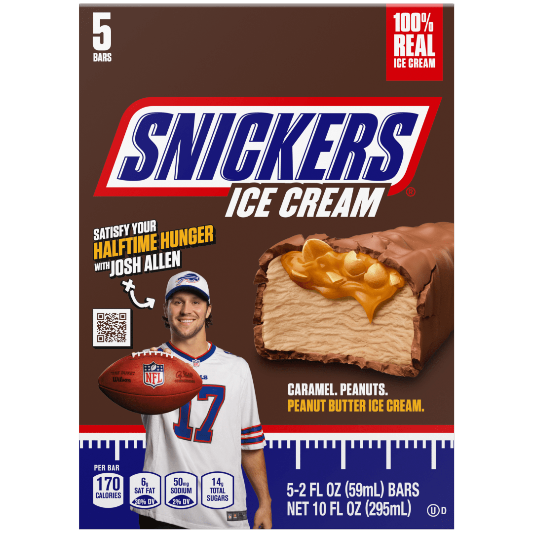 SNICKERS Ice Cream, Chocolatey Caramel Peanut Butter Ice Cream Bars Individually Wrapped Dessert, 5 Pack, 2 Oz Bars