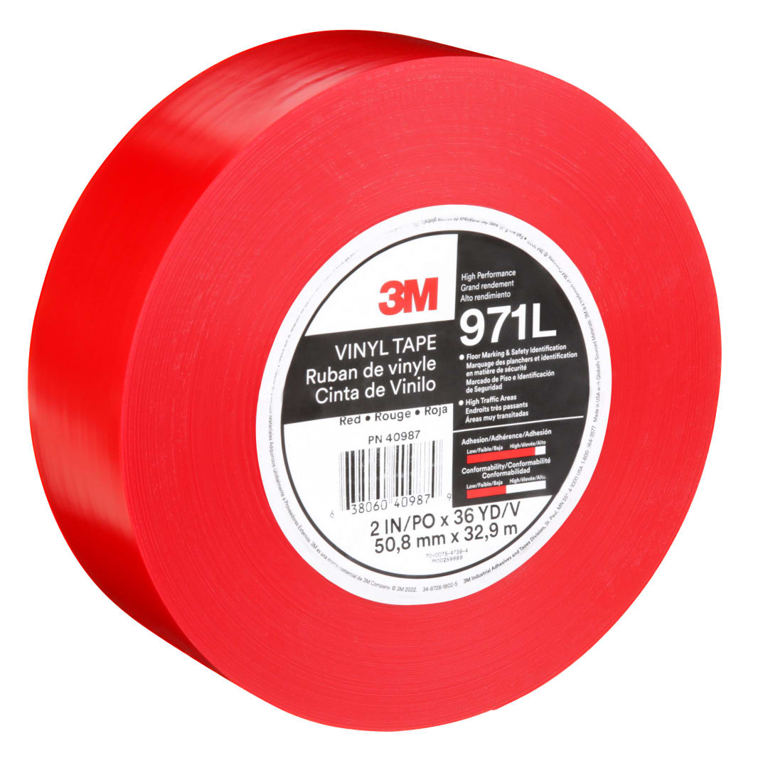 3M™ Dayanıklı Yer İşaretleme Bandı 971L, Red, 50.8 mm x 33 m, 0.43 mm, Individually Wrapped Conveniently Packaged