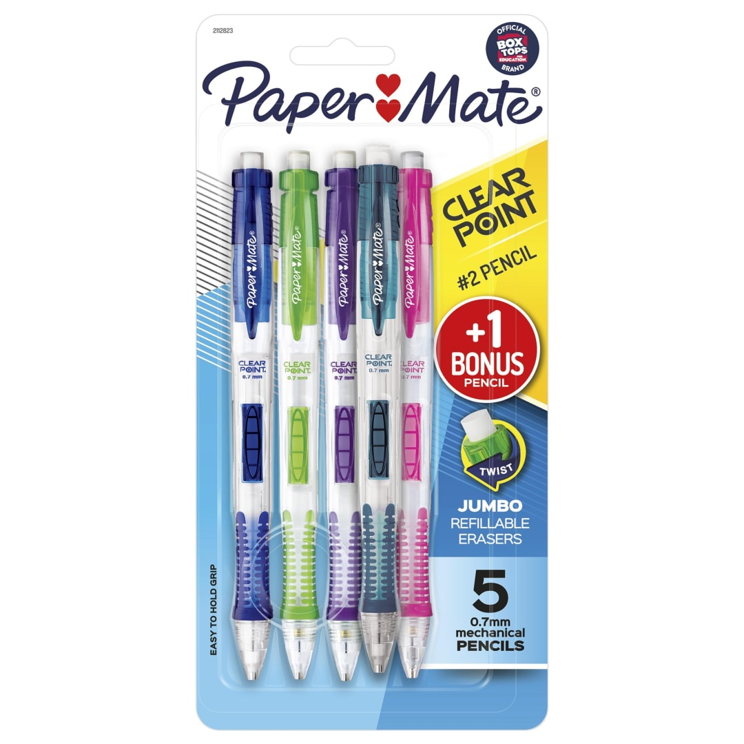 Paper Mate® Clearpoint® Mechanical Pencils, HB #2 Lead (0.7mm), Assorted Barrel Colors, Includes Bonus Pencil, 5 Count