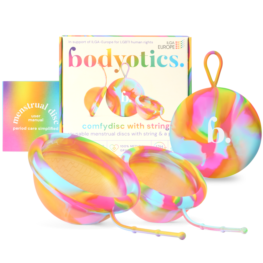 Bodyotics Reusable Menstrual Discs With Pull-Off String S & L - comfydisc Rainbow (2pcs)