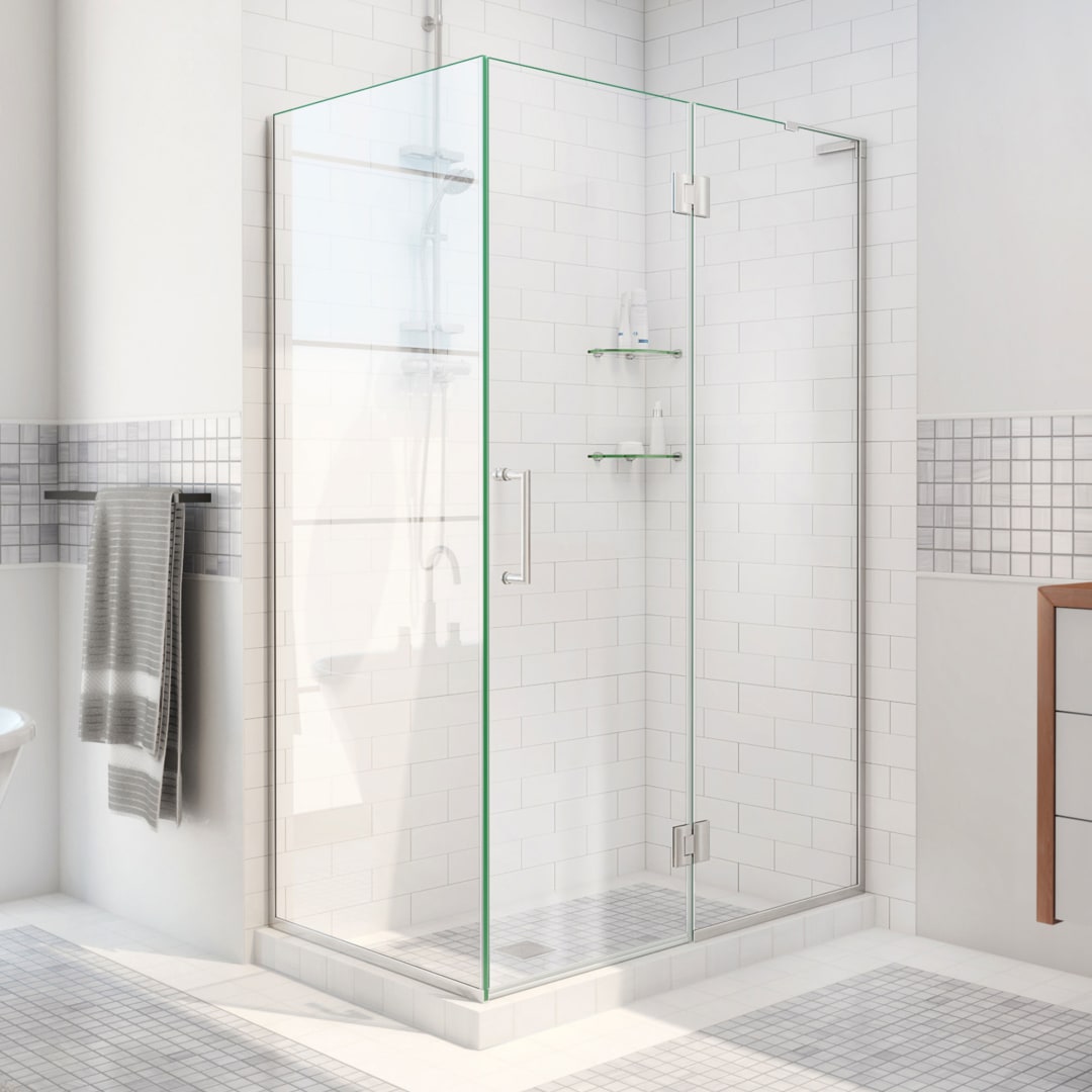 DreamLine Unidoor-X 48 3/8 inch W x 30 inch D x 72 inch H Frameless Hinged Shower Enclosure in Brushed Nickel