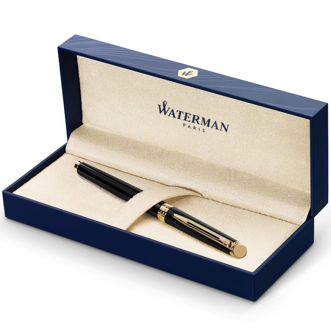 Waterman Hémisphère Fountain Pen | Matt Black with golden trim | Medium Nib | Blue Ink | Gift box