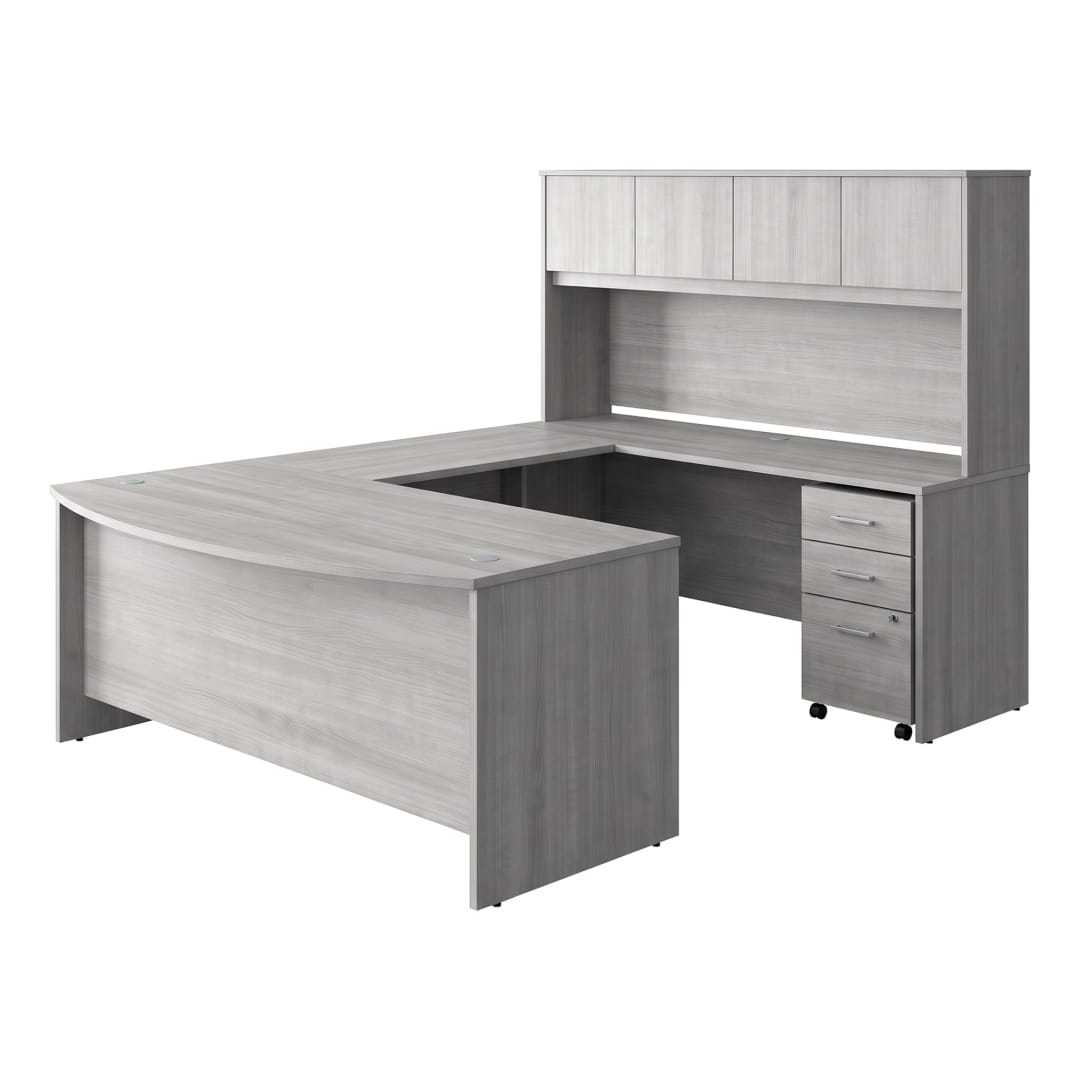 Cornerstone 72"W x 101"D Executive U Workstation with Hutch and 3-Drawer Mobile Pedestal, Slate Gray