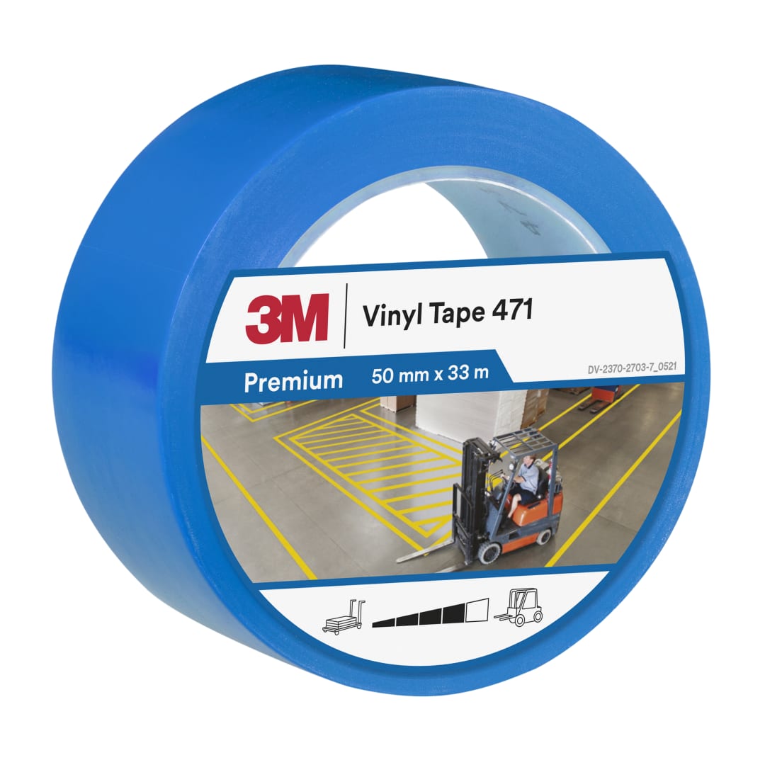 3M™ Vinil Bant 471, Mavi, 50 mm x 33 m, 0.14 mm, Tek Tek Sarılmış, Uygun Paketlenmiş