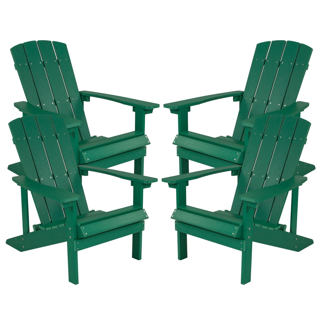 Set of 4 Charlestown All-Weather Poly Resin Wood Adirondack Chairs in Green