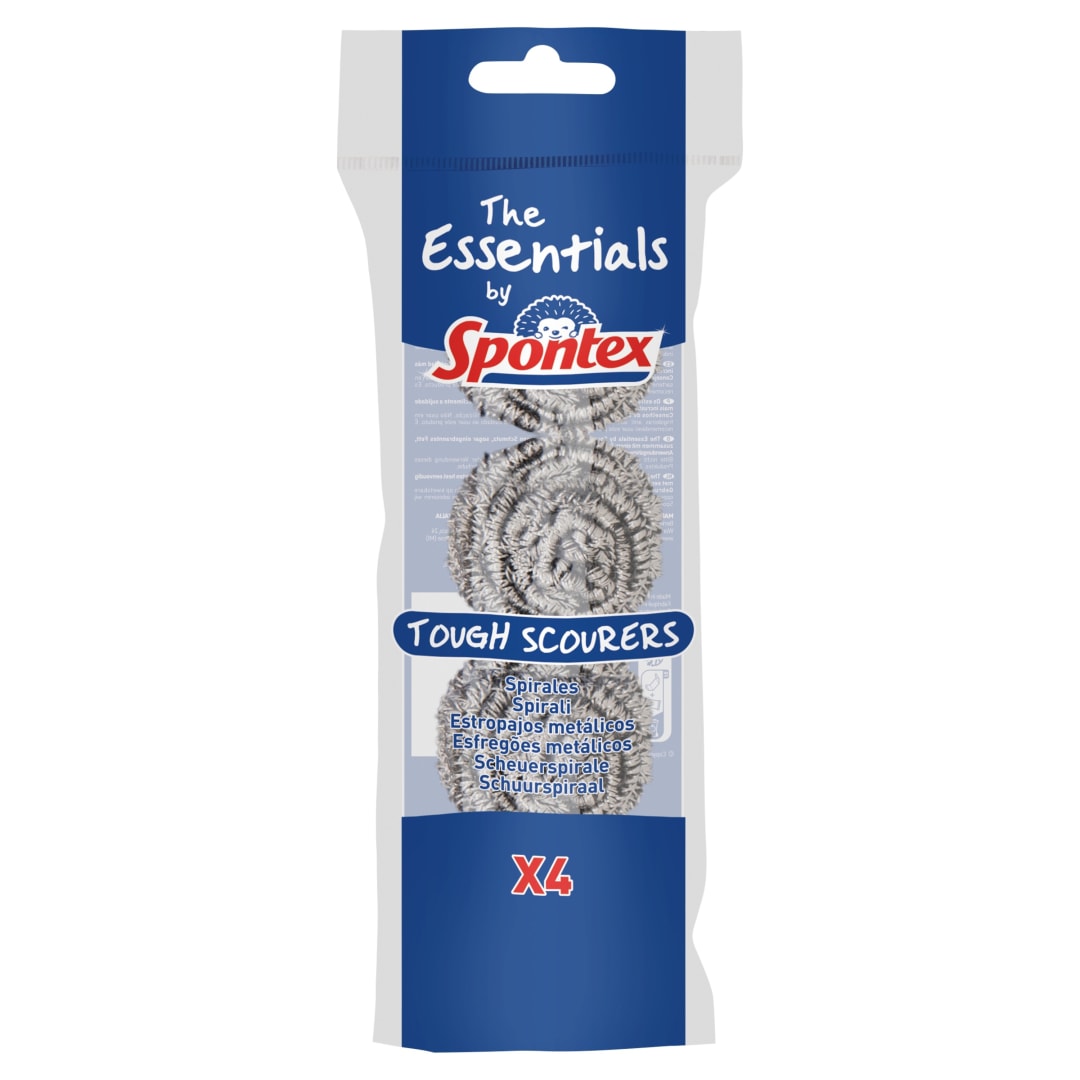 Estropajos metálicos resistentes The Essentials de Spontex | Estropajos de acero inoxidable | Resistentes para lavar, quitar la grasa y fregar la vajilla fácilmente | Paquete de 12 x 4 (48 en total)