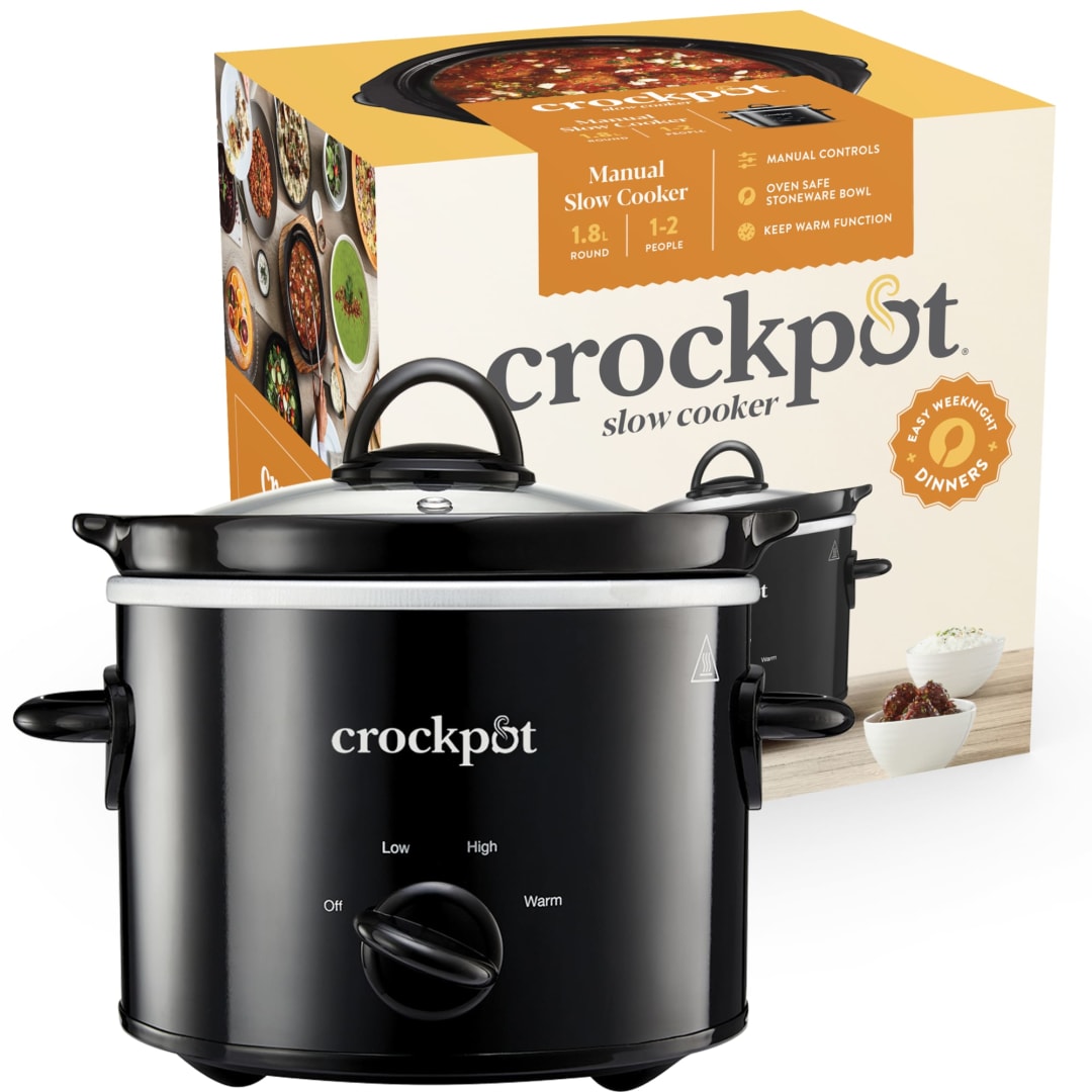 Crockpot® Slow Cooker | Removable Easy-Clean Ceramic Bowl | 1.8L Small Slow Cooker (Serves 1-2 People) | Black | [CSC080] (UK Plug)