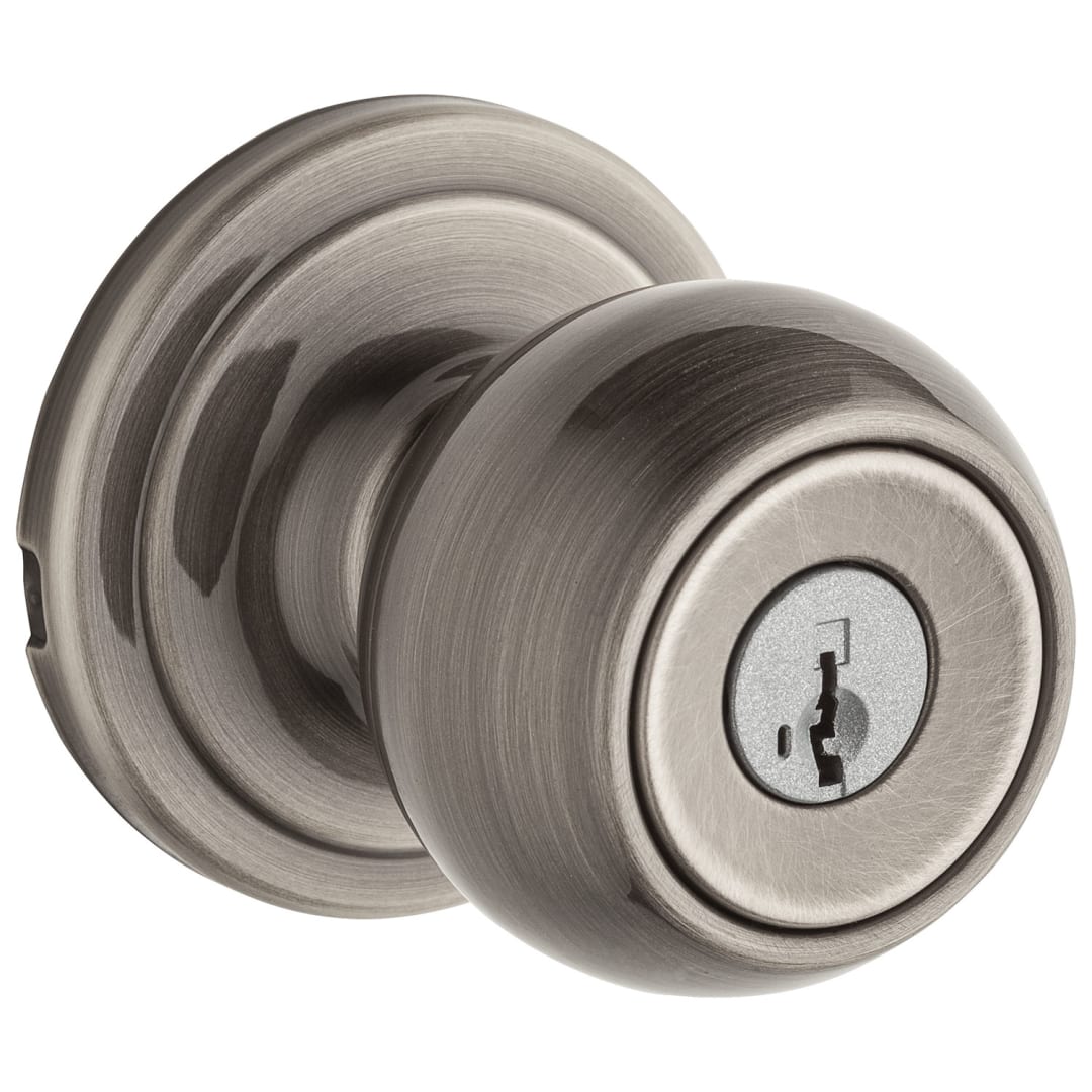 Circa Keyed Entry Knob featuring SmartKey Security™ in Antique Nickel