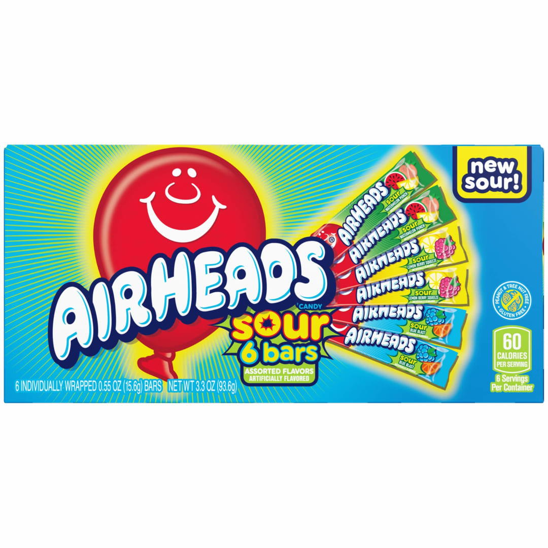 Airheads Sour Bars Assorted Flavors 6 pc Theater Pack