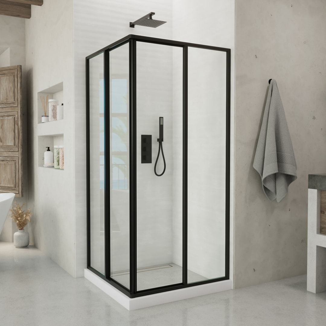 DreamLine Cornerview 40 7/16 inch D x 40 7/16 inch W x 72 inch H Framed Sliding Shower Enclosure in Matte Black