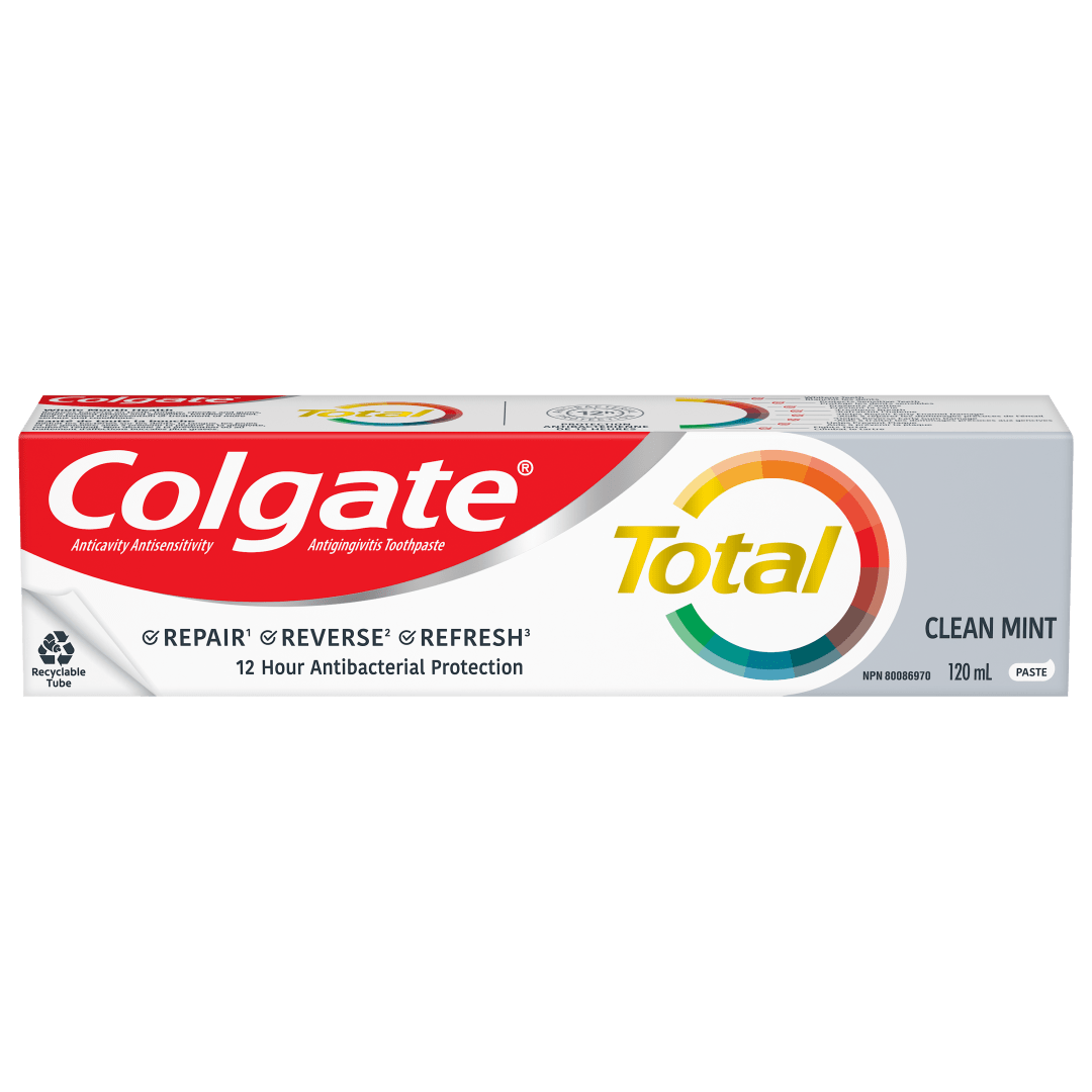 Colgate Total Clean Mint Toothpaste, Multi-Benefit Teeth Whitening Toothpaste That Whitens Teeth, Freshens Breath & Protects Sensitive Teeth, 120 mL