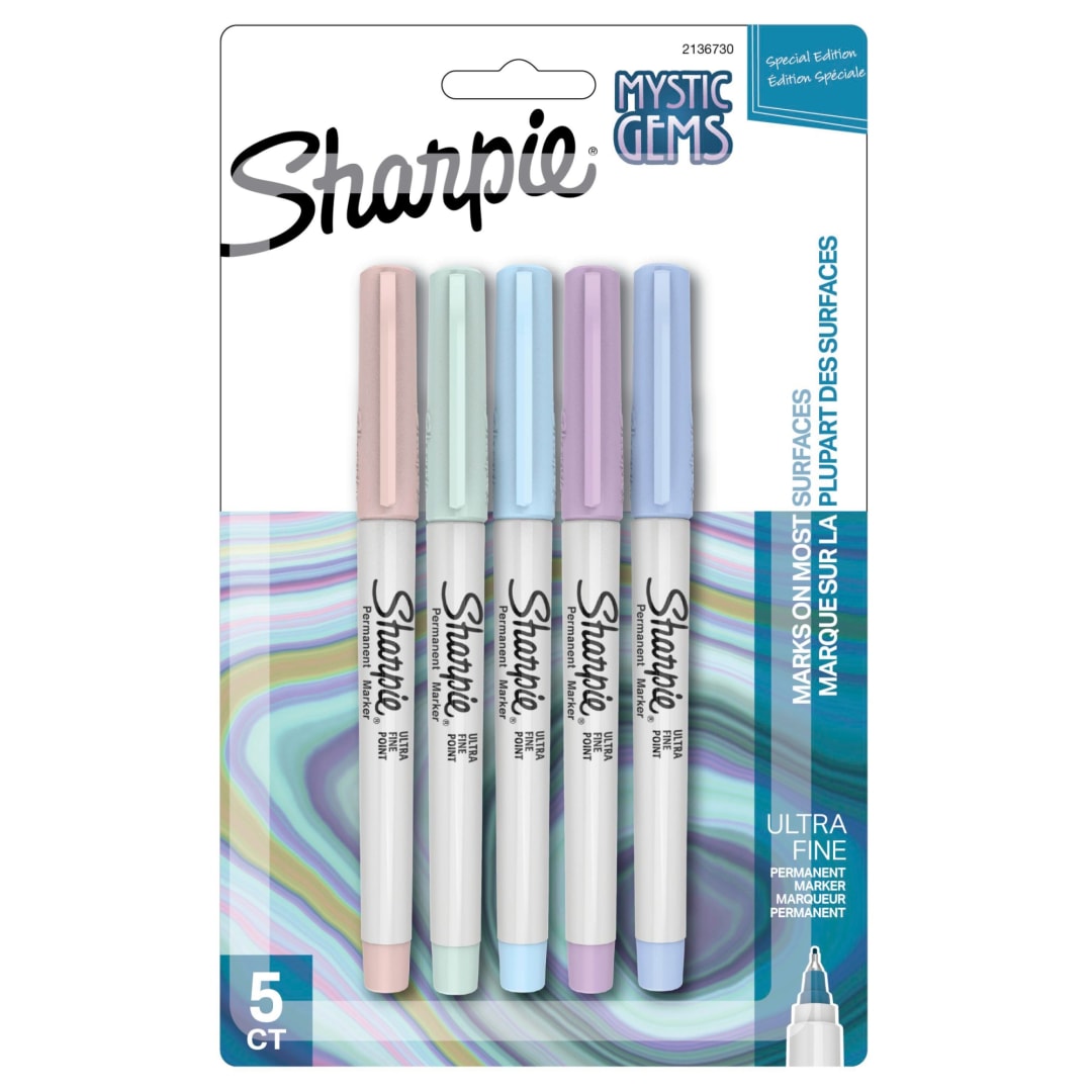 Sharpie Permanent Markers, Mystic Gem Special Edition, Ultra-Fine Point, Assorted Colors, 5 Count