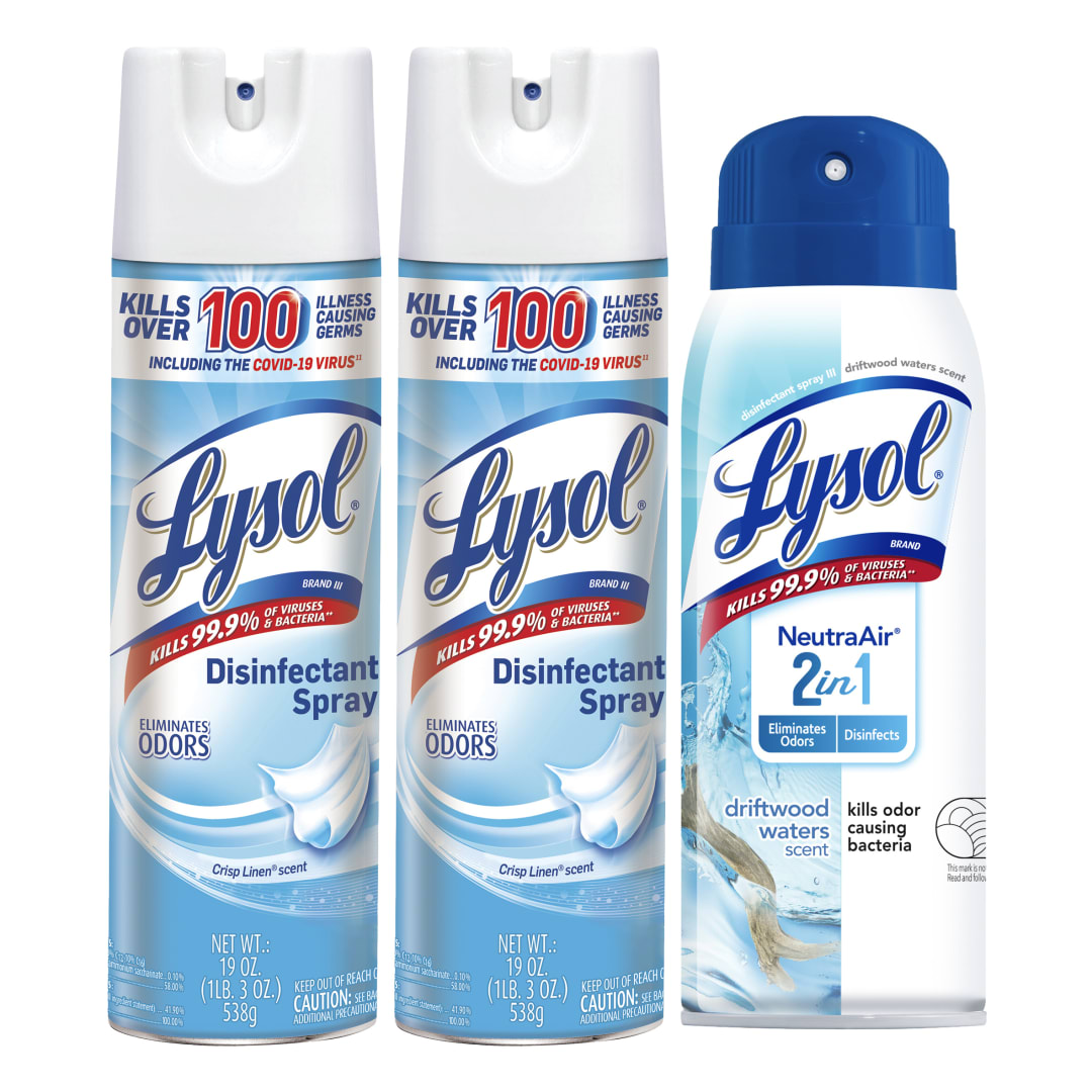 LYSOL® Disinfectant Spray - 2 Crisp Linen® + CleanAir Air Sanitizing Spray - 1 White Linen - 4/(2x19)+(1x10) oz.