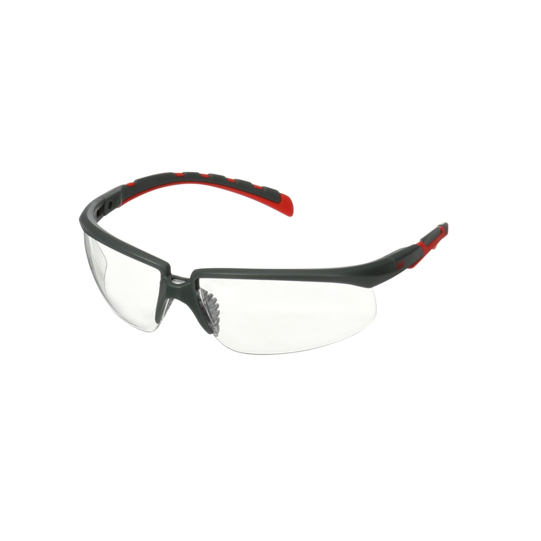 3M™ Solus™ 2000 Serisi, S2001SGAF-RED, Gri/Kırmızı Saplar, Scotchgard™ Buğu Önleyici Kaplama, Şeffaf AF-AS lens, 20/Kutu