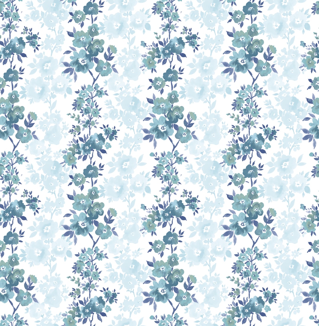 Charlise Blue Floral Stripe Wallpaper