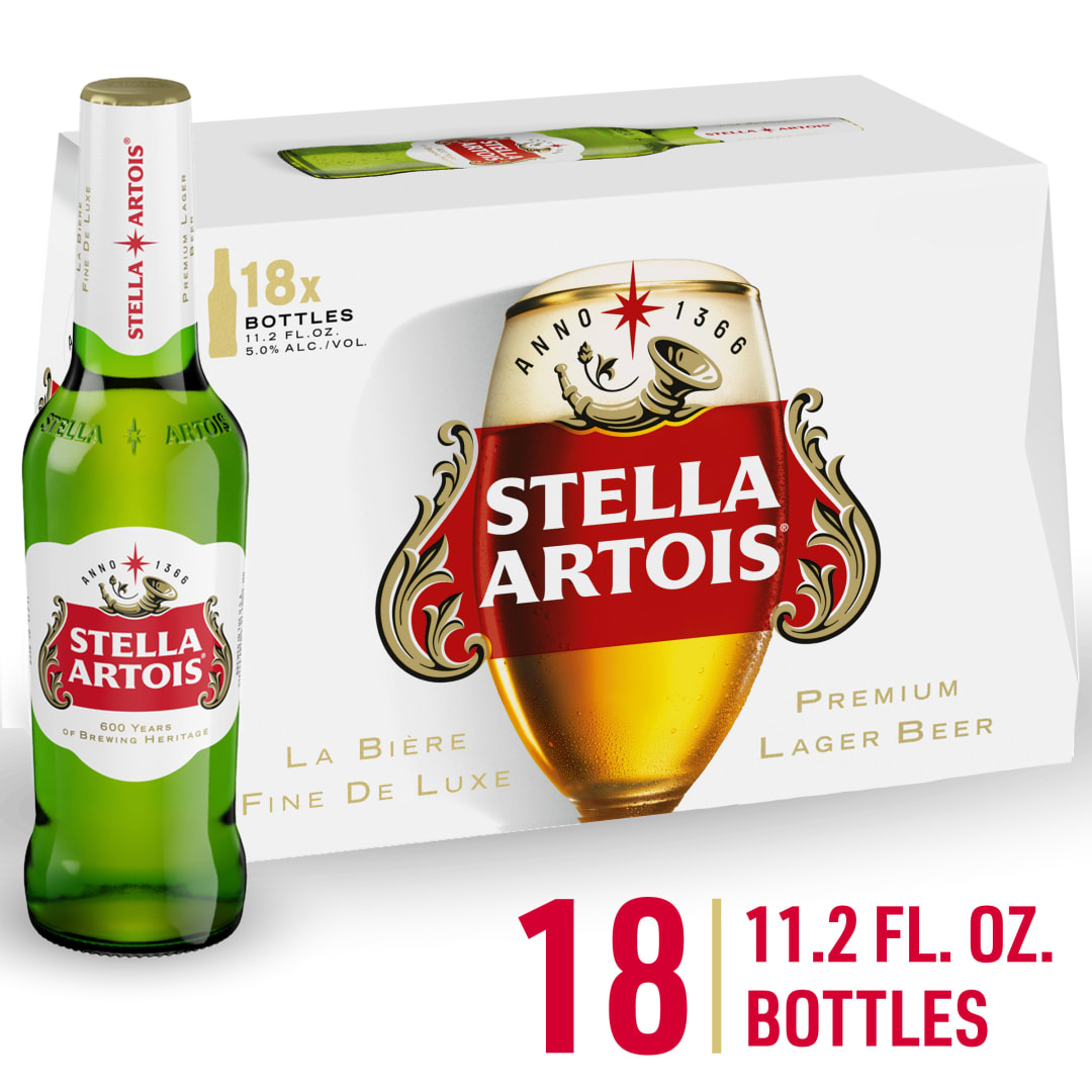 Stella Artois Premium Lager Beer 18 Pack, 11.2 fl oz Bottles