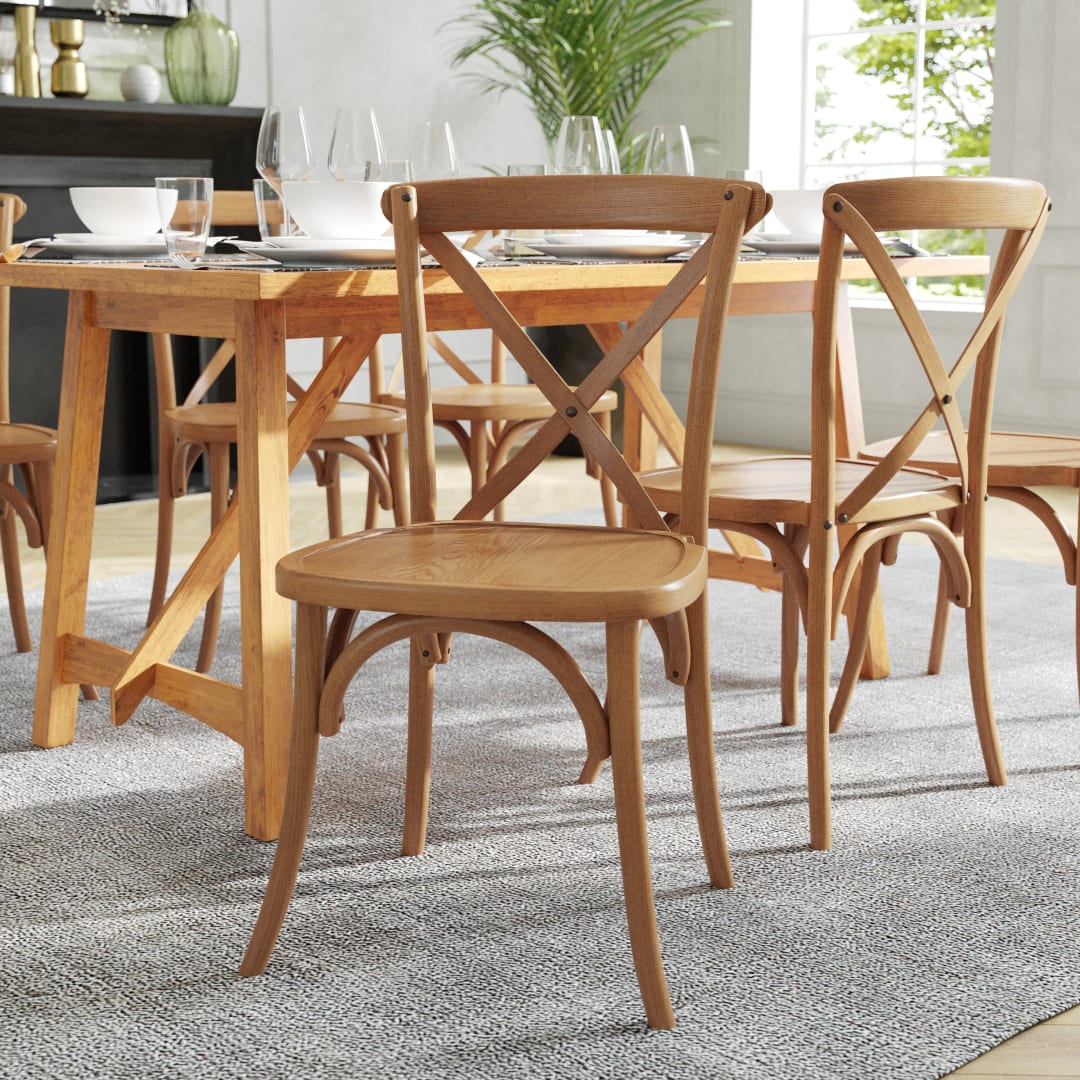 HERCULES Series Stackable Pecan Wood Cross Back Chair