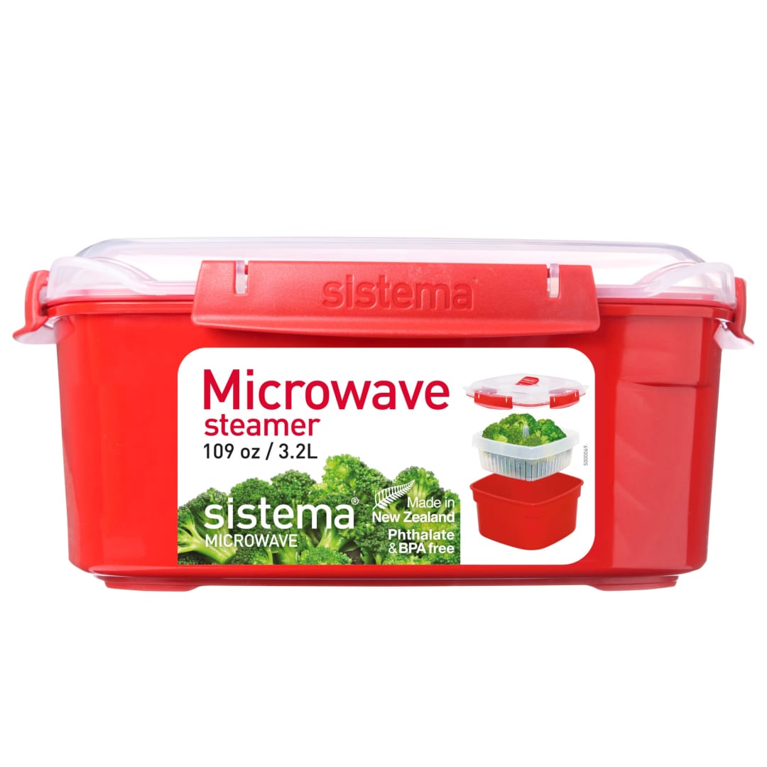 Sistema Microwave Food Steamer with Removable Steamer Basket | Large 3.2 L | Red/Clear [1103]