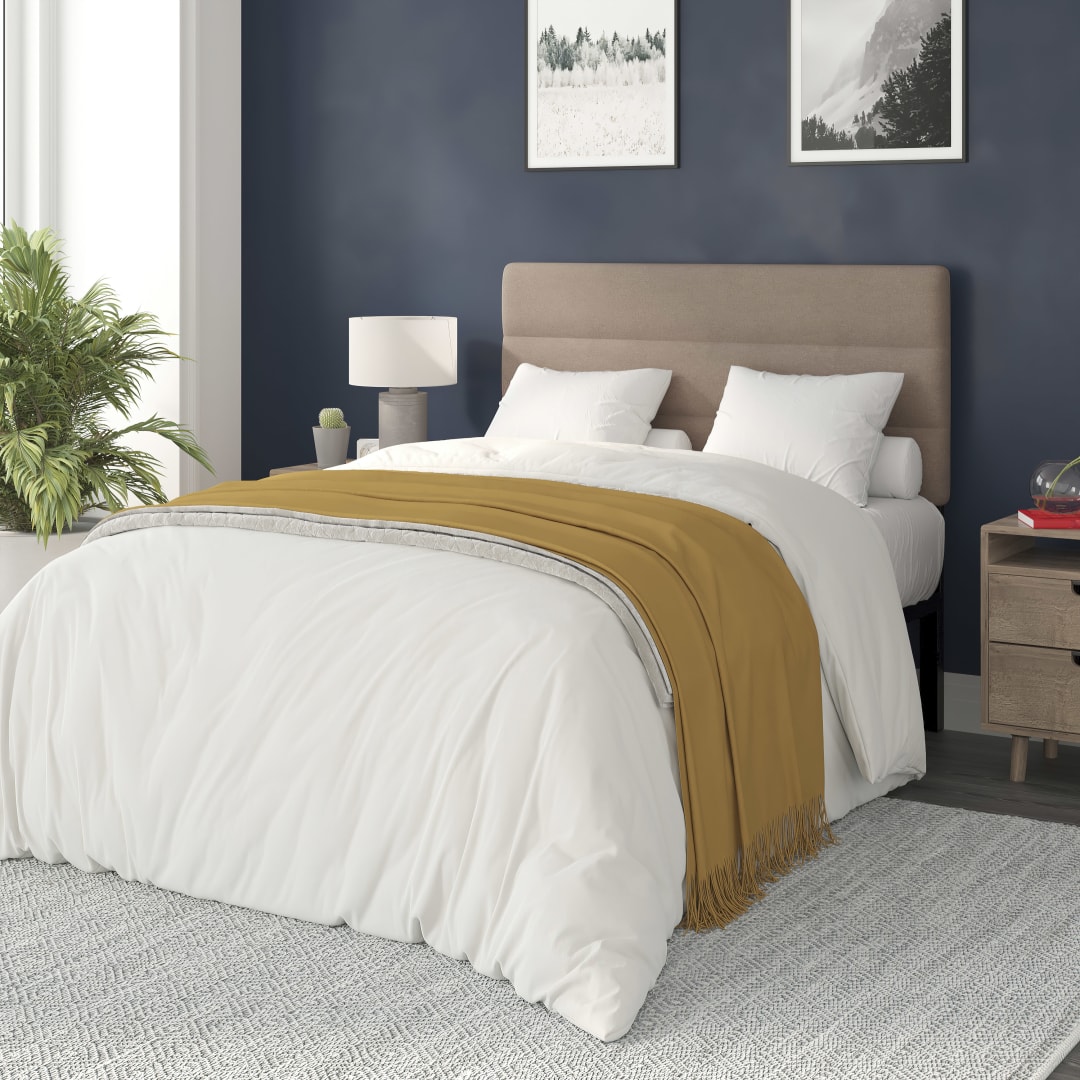 Paxton Full Channel Stitched Fabric Upholstered Headboard, Adjustable Height from 44.5" to 57.25" - Taupe