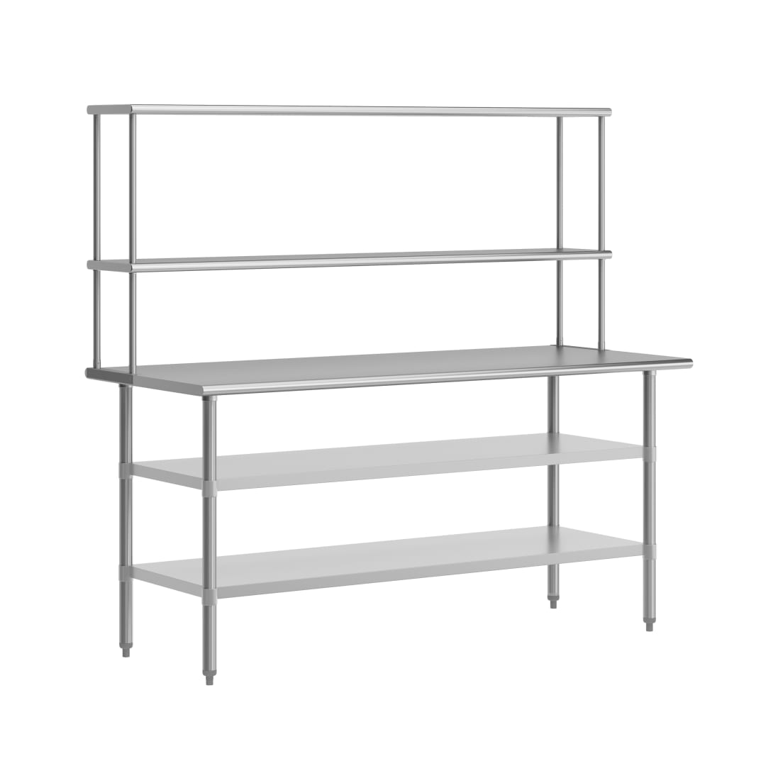 Reader Portable Prep and Work Table with NSF Certified 18 Gauge Stainless Steel Top Shelf and Double Overshelves and 2 Galvanized Steel Undershelves