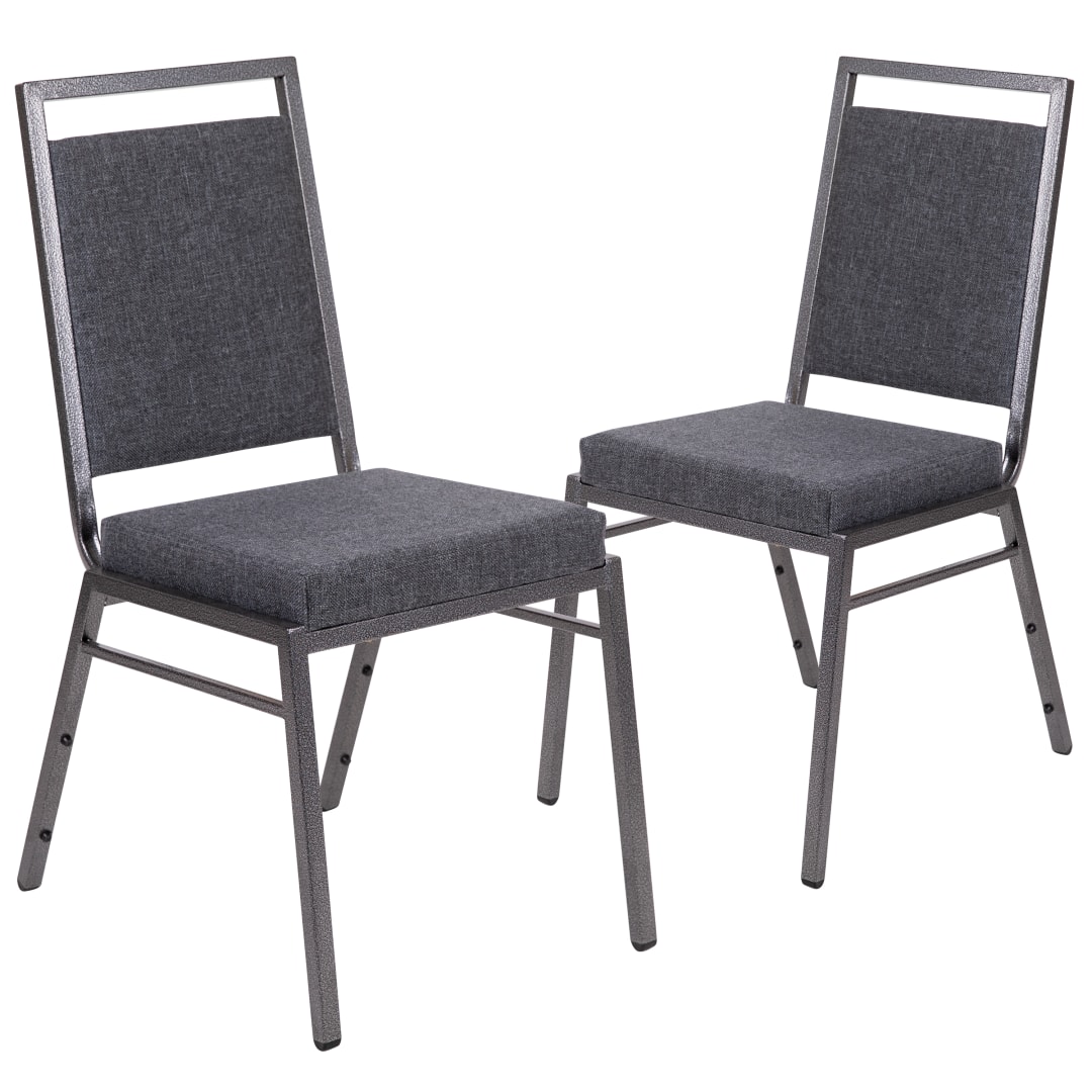 2 Pack HERCULES Series Square Back Stacking Banquet Chair in Dark Gray Fabric with Silvervein Frame