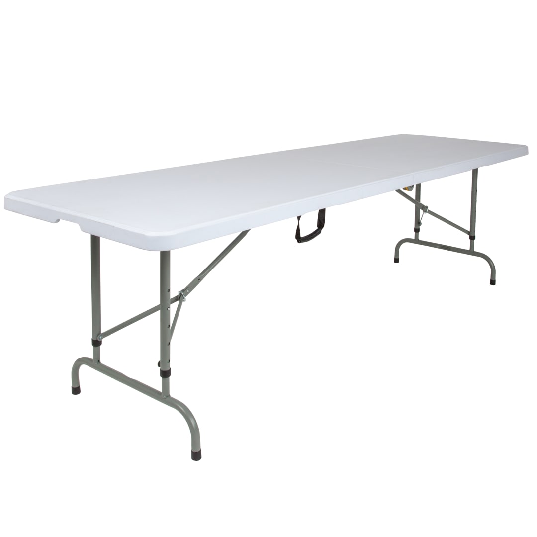 Kathryn 8-Foot Height Adjustable Bi-Fold Granite White Plastic Banquet and Event Folding Table with Carrying Handle