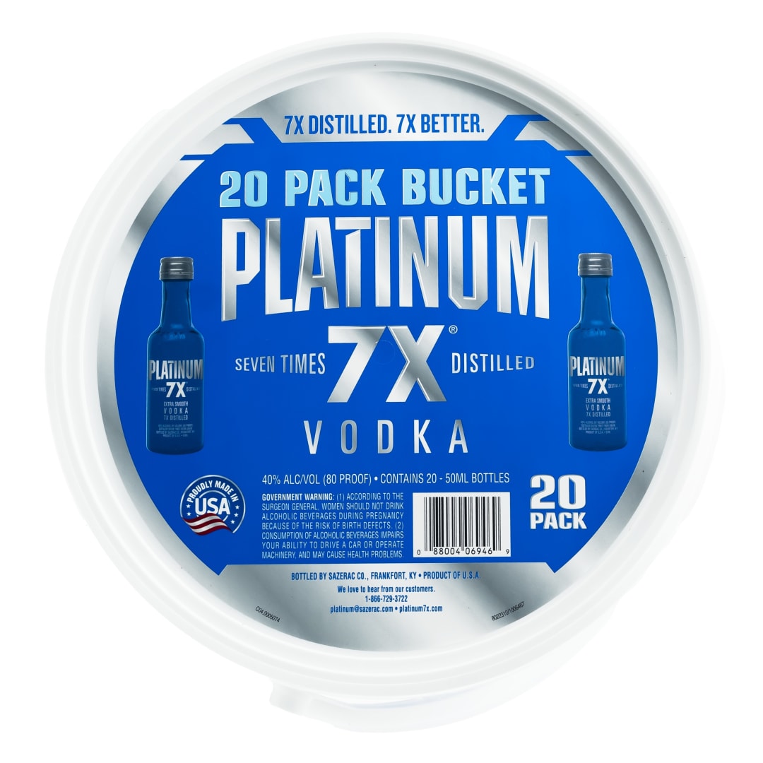 Platinum 7X Vodka Party Bucket 20 Bottle 50ml 80 Proof