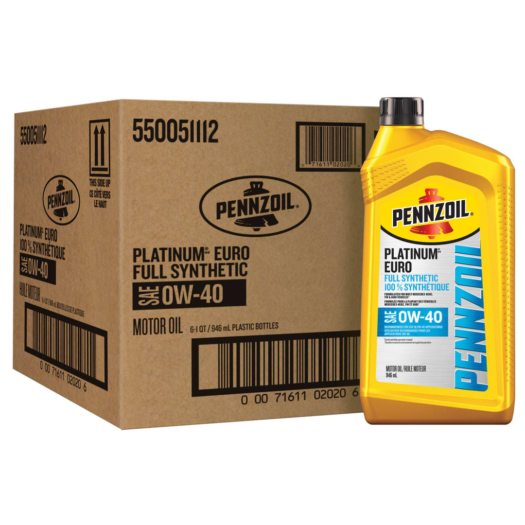 Pennzoil Platinum Euro Full Synthetic 0W-40 Motor Oil, 1 Quart (6 Pack)
