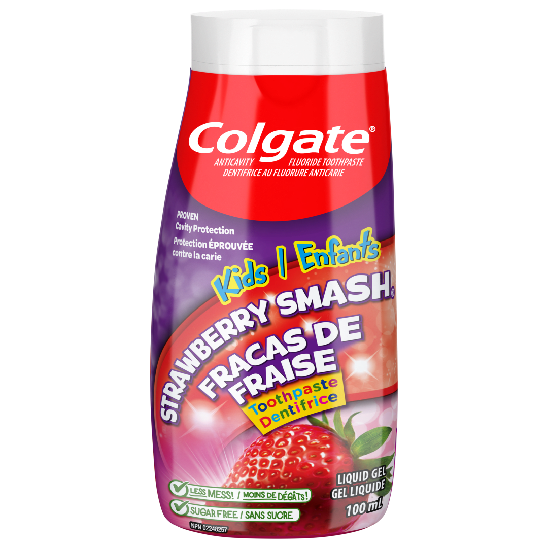 Dentifrice et rince-bouche 2 en 1 pour enfants en gel liquide Colgate Strawberry Smash, 100 mL, paquet de 12