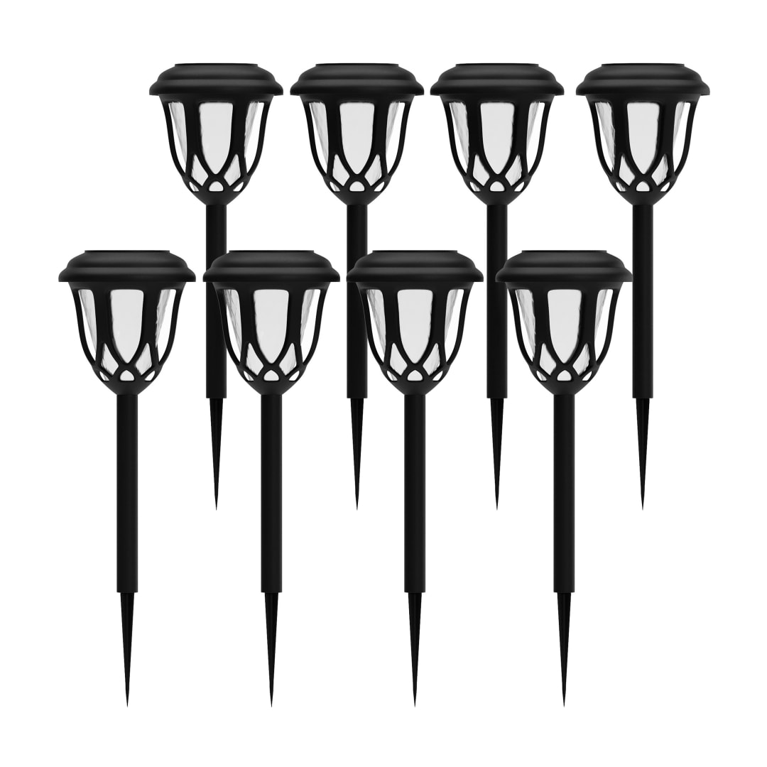 Hess 8 Pack Black Tulip Design LED Solar Lights Weather Resistant Outdoor Solar Powered Lights for Pathway, Garden, & Yard