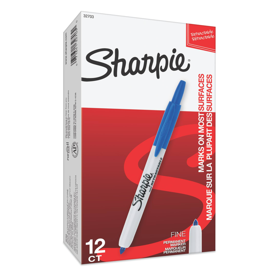 Sharpie® Retractable Permanent Markers, Fine Point, Blue, 12 Count