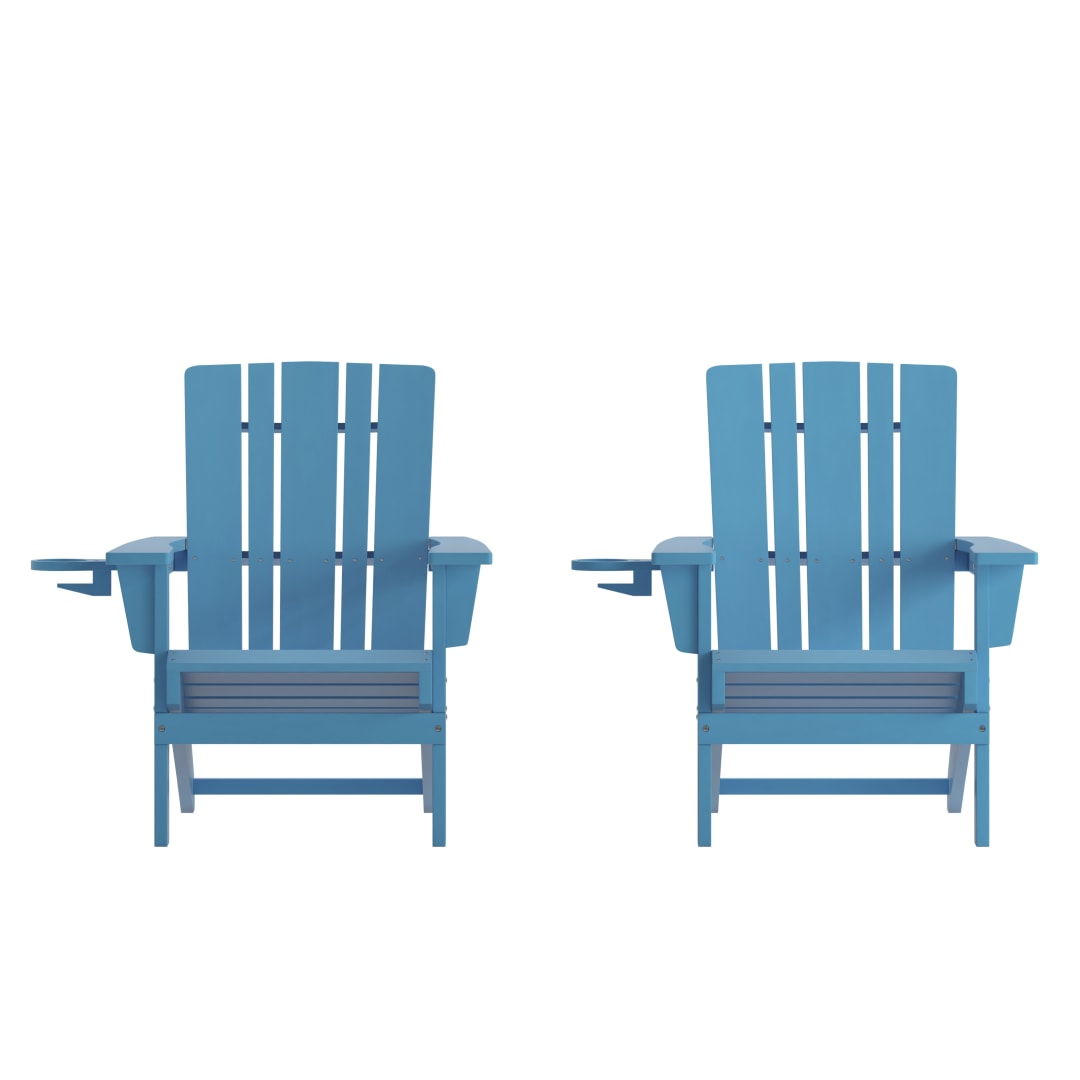 Halifax Adirondack Chair with Cup Holder, Weather Resistant HDPE Adirondack Chair in Blue, Set of 2