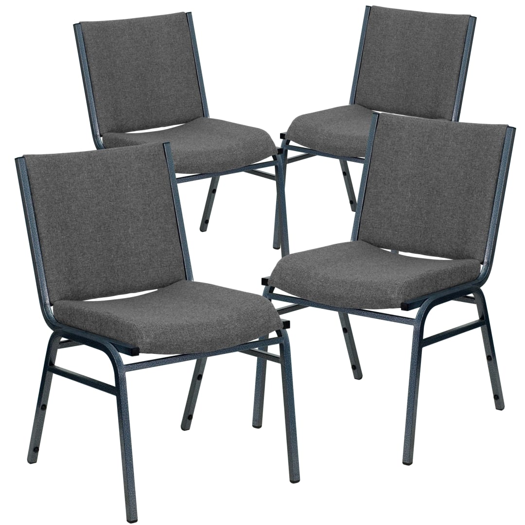 4 Pack HERCULES Series Heavy Duty Gray Fabric Stack Chair