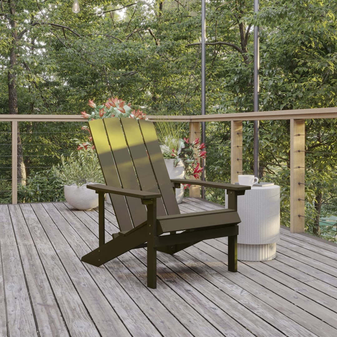 Charlestown Commercial Grade Indoor/Outdoor Adirondack Chair, Weather Resistant Durable Poly Resin Deck and Patio Seating, Mahogany