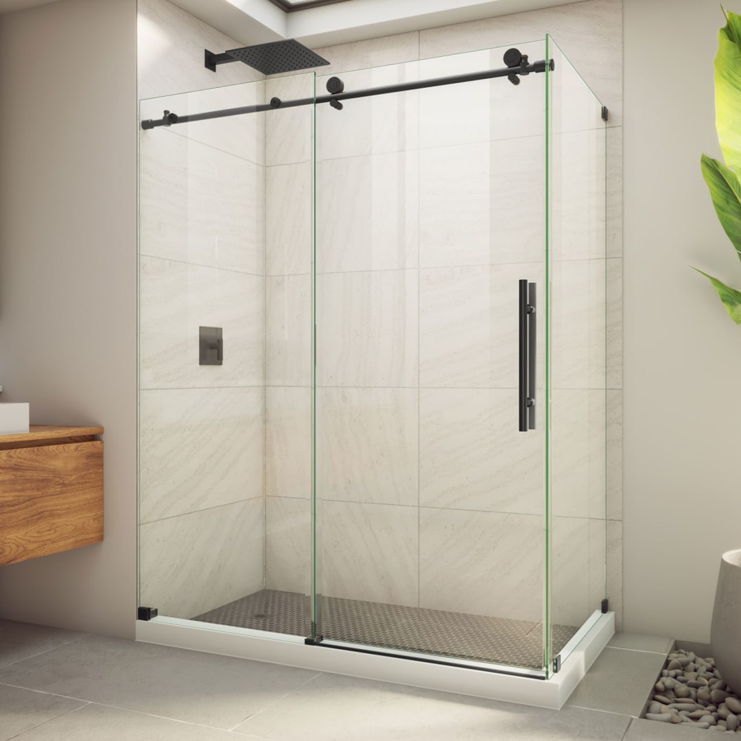 DreamLine Enigma-X 32 1/2 inch D x 60 3/8 inch W x 76 inch H Frameless Sliding Shower Enclosure in Matte Black