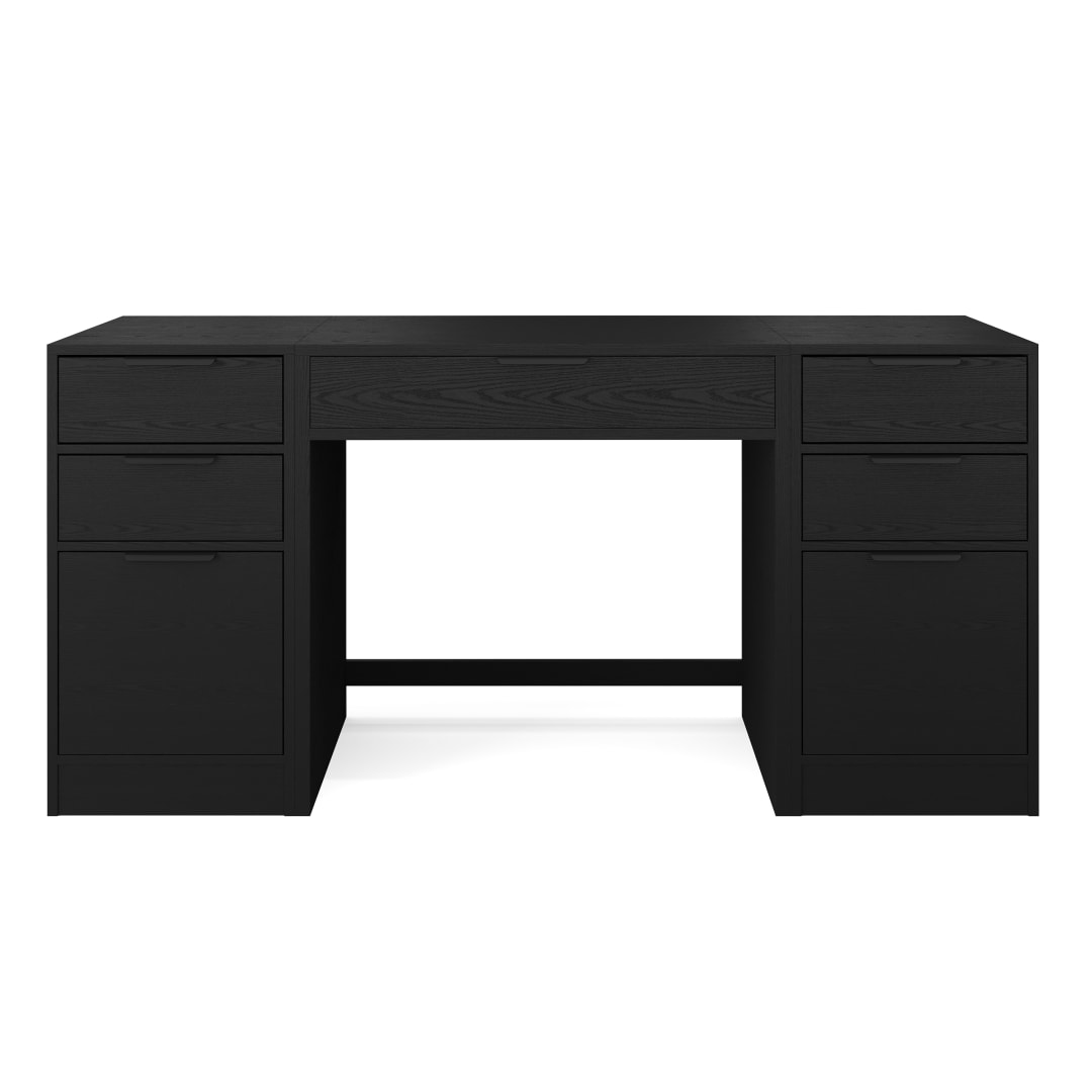 Kayden Home Office Modular Single-Drawer Desk with Dual 3 Drawer File Cabinets in Black with Oil Rubbed Bronze Hardware