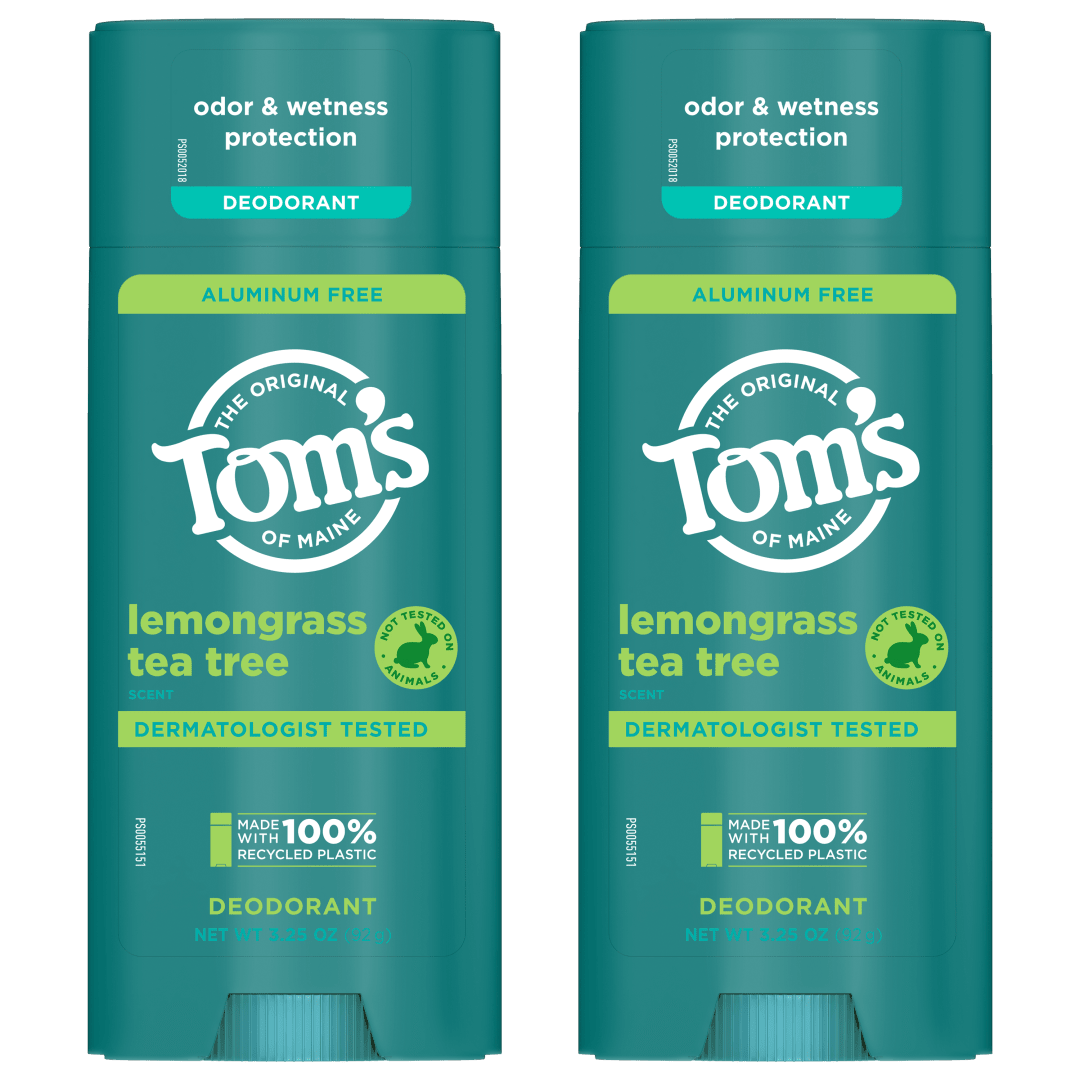 Tom’s of Maine Lemongrass Tea Tree Natural Deodorant, Aluminum Free, Clear Application, Odor & Wetness Protection, Naturally Derived Ingredients, 3.25 oz (2 Pack)