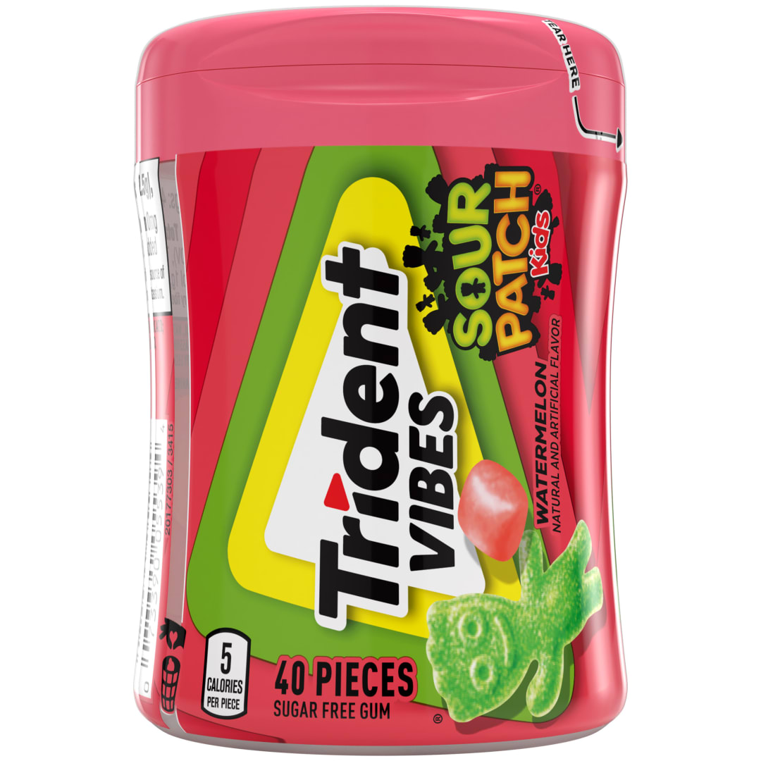 Trident Vibes SOUR PATCH KIDS Sugar Free Chewing Gum Watermelon 40 pc Bottle