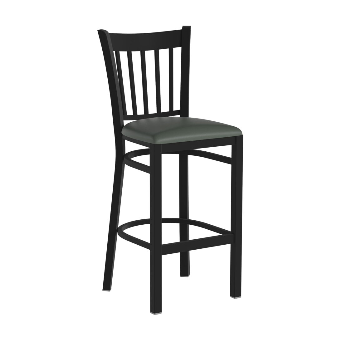 HERCULES Black Vertical Back Metal Restaurant Barstool - Green Vinyl Seat