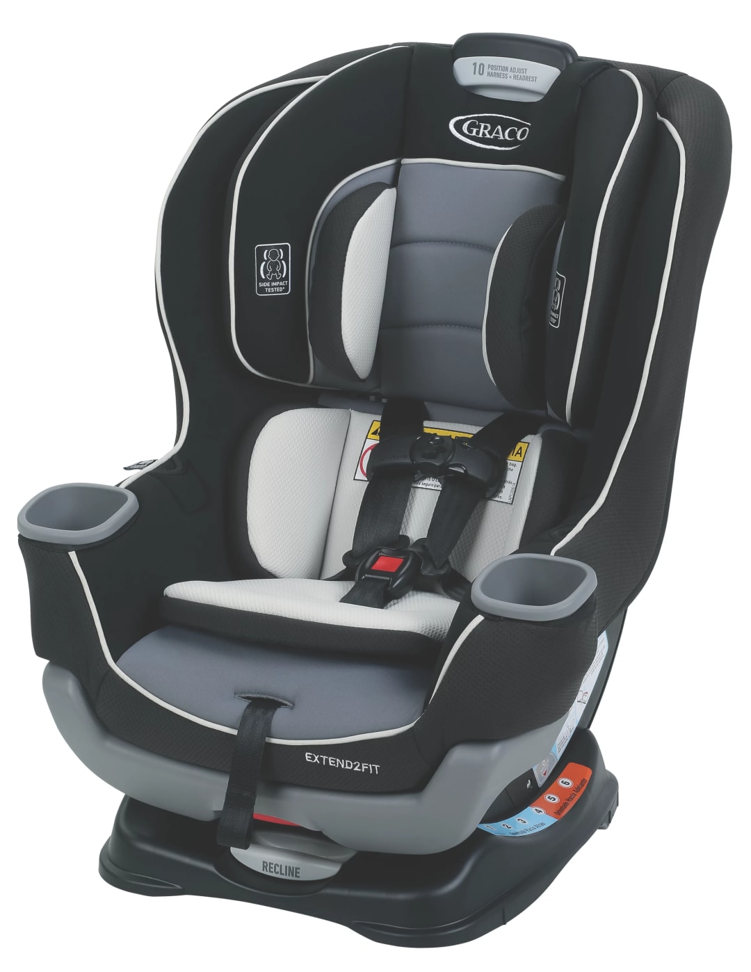 Graco® Asiento Convertible para Automóvil Extend2Fit®, 4 Posiciones, Arnés Hacia Adelante, Negro y Gris