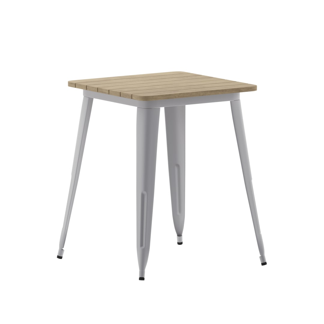 Declan Commercial Grade Indoor/Outdoor Dining Table, 23.75" Square All Weather Brown Poly Resin Top with Silver Steel Base
