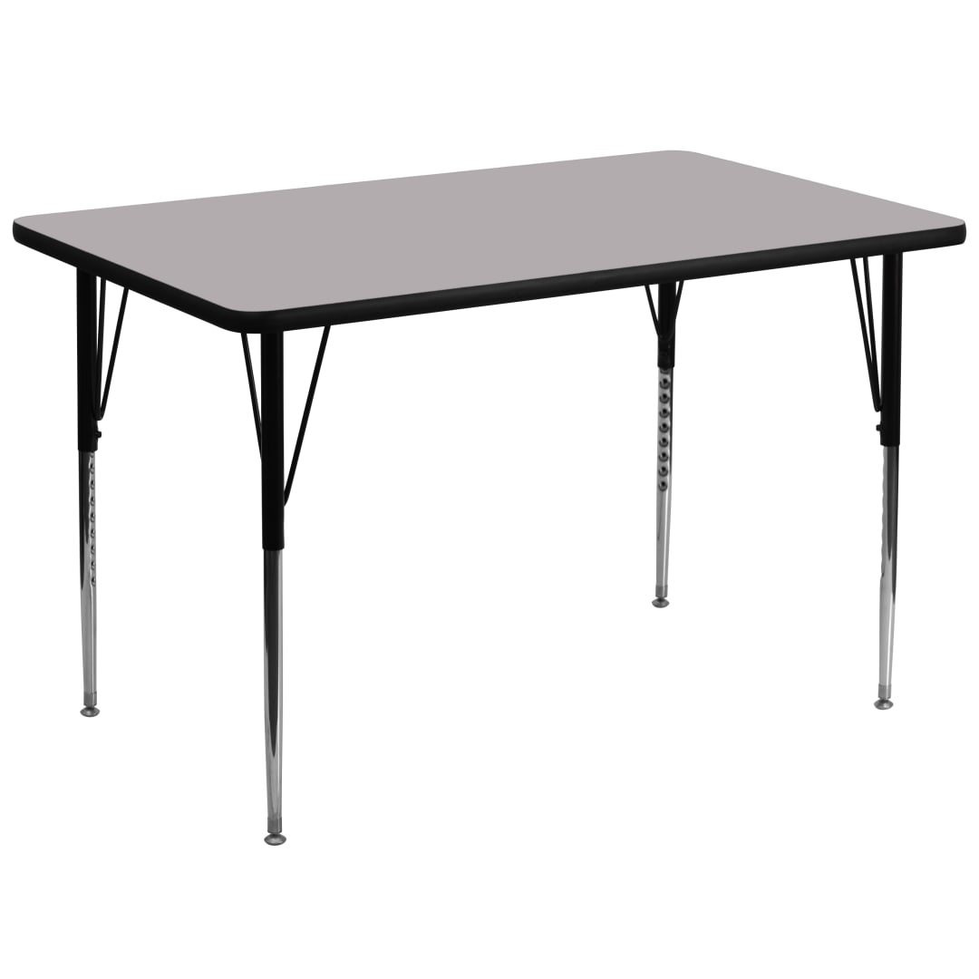 Wren 36''W x 72''L Rectangular Grey Thermal Laminate Activity Table - Standard Height Adjustable Legs