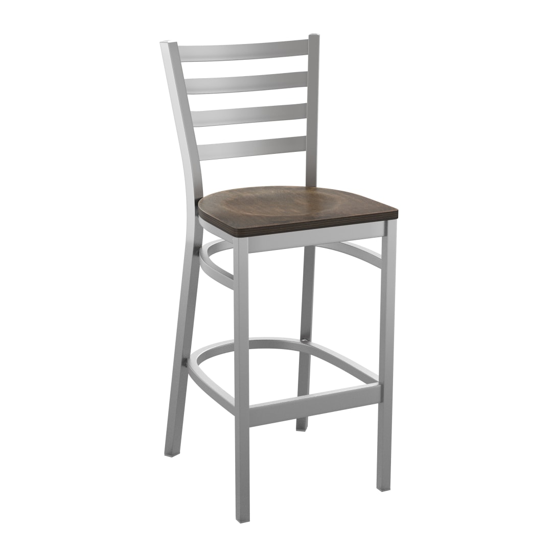 HERCULES Series Silver Antique Finish with Clear Coat Ladder Back Metal Restaurant Barstool - Antique Copper Wood Seat