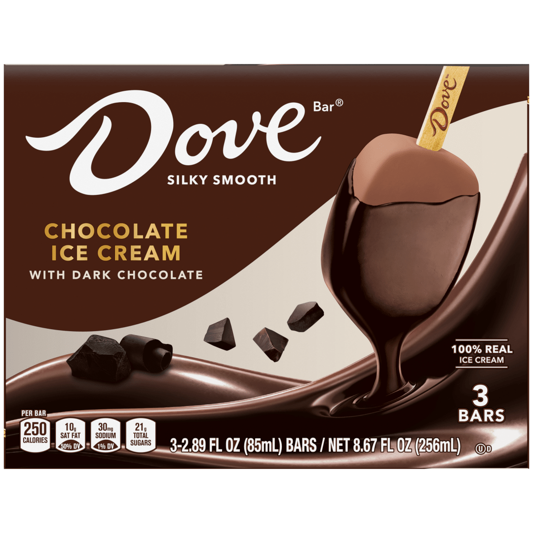 DOVE Chocolate Ice Cream Bars Coated with Dark Chocolate, Individually Wrapped Ice Cream, 3 Pack, 2.89 Oz Bars