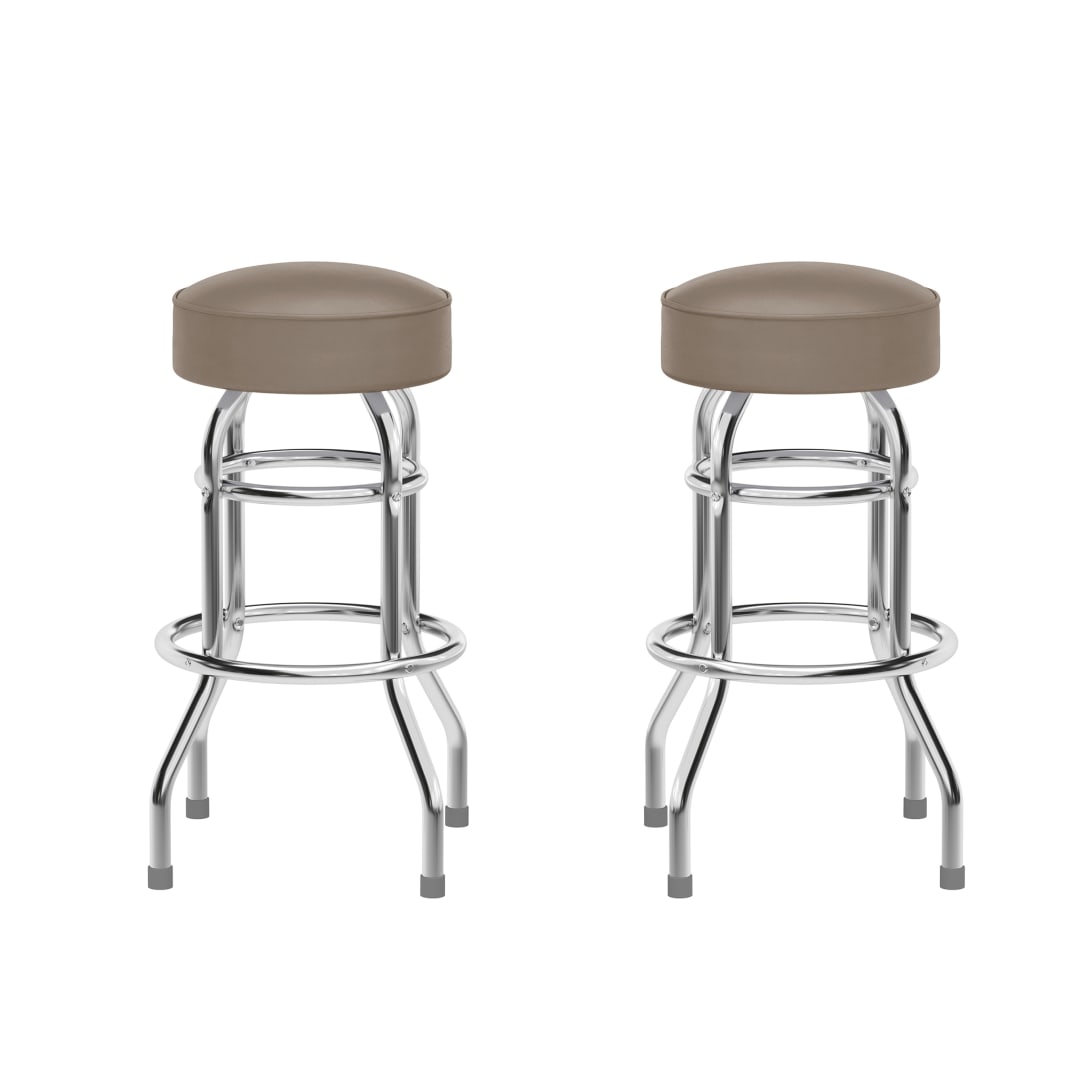 Bruno 2 Pack Double Ring Chrome Barstool with Beige Seat