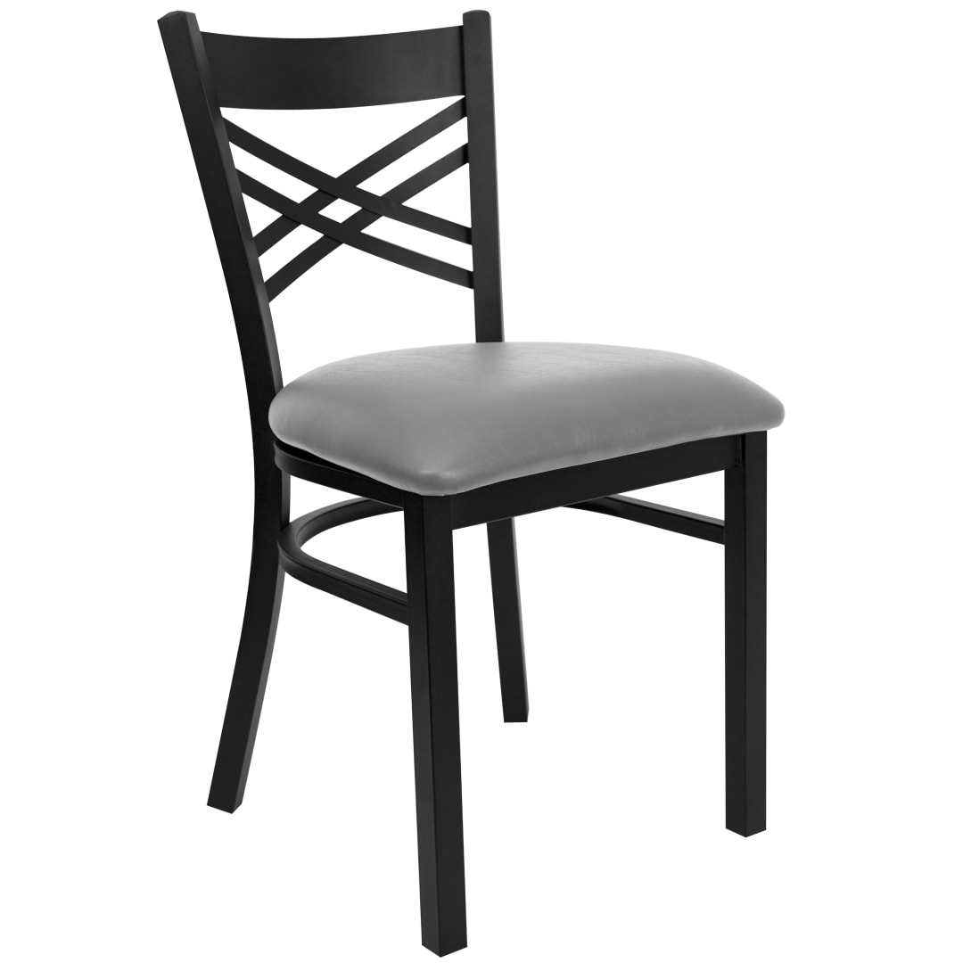 HERCULES Series Black ''X'' Back Metal Restaurant Chair - Custom Upholstered Seat