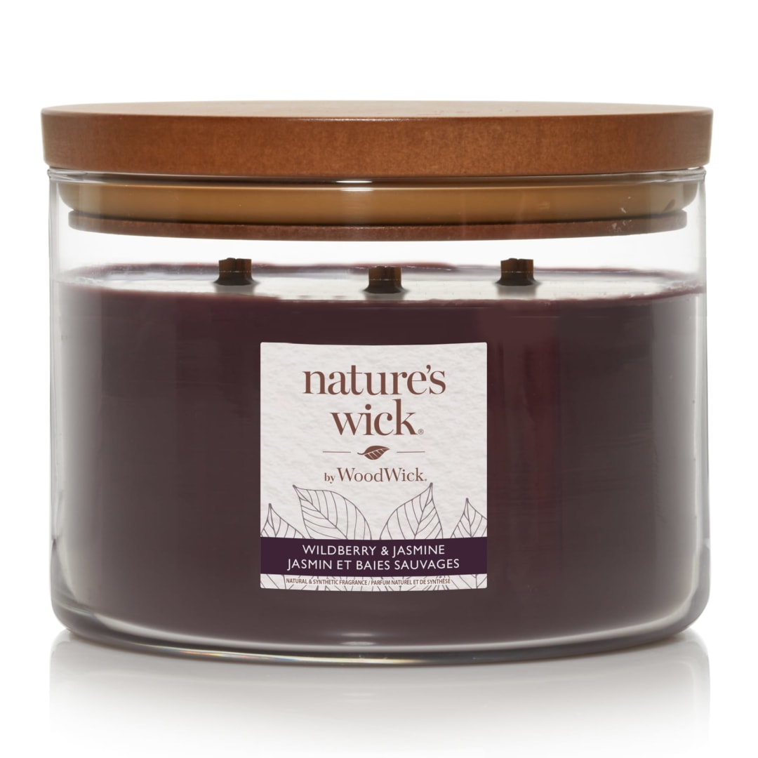 WoodWick Nature's Wick Multi Wick Tumbler Scented Candle | Wildberry & Jasmine | with Crackling Wick | 433g | Gifts for Women
