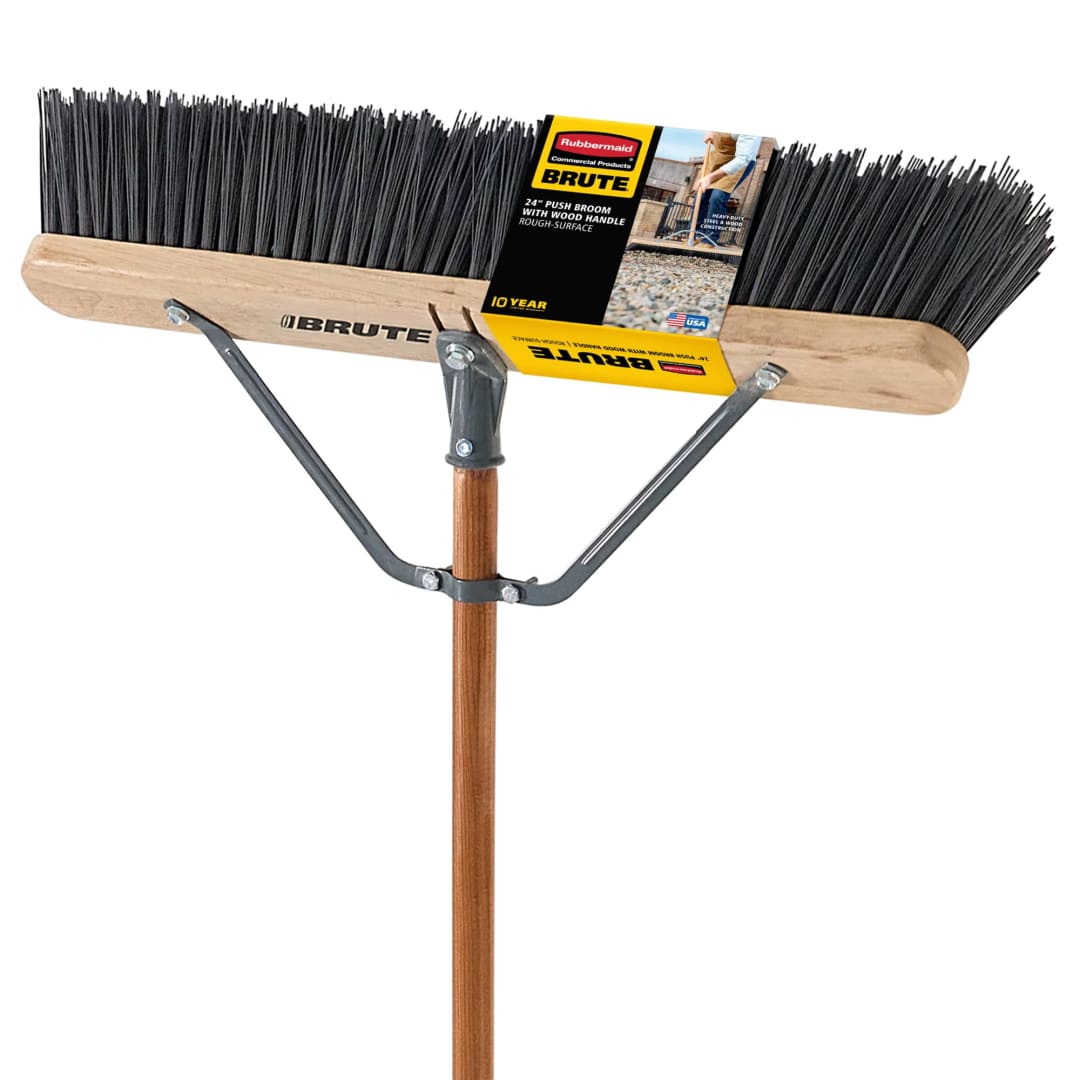 BRUTE 24 in. Rough Surface Push Broom with Wood Handle